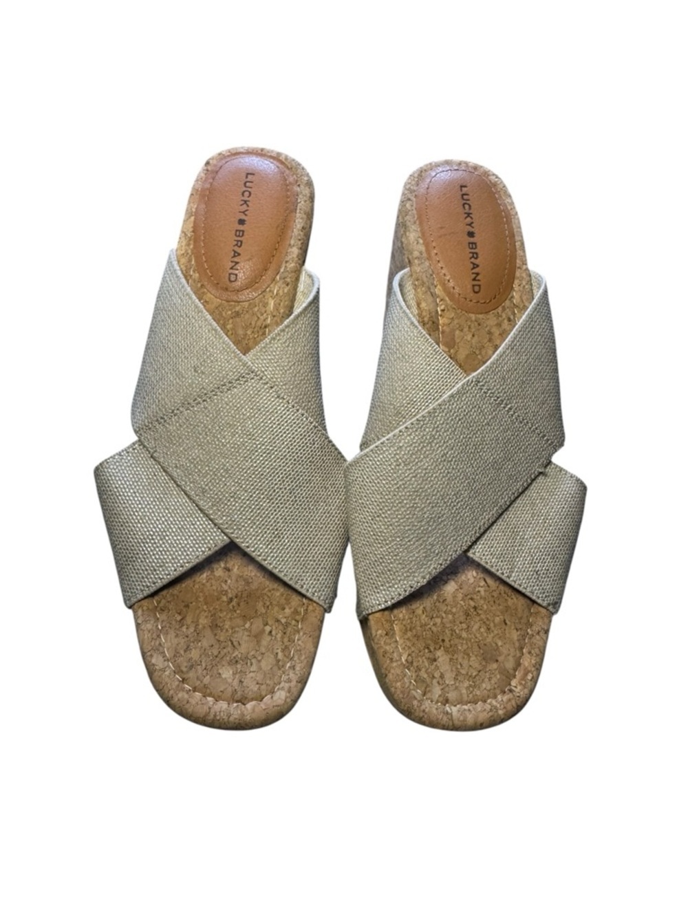 Lucky Brand Gold Crossband Cork Slide Mules 9